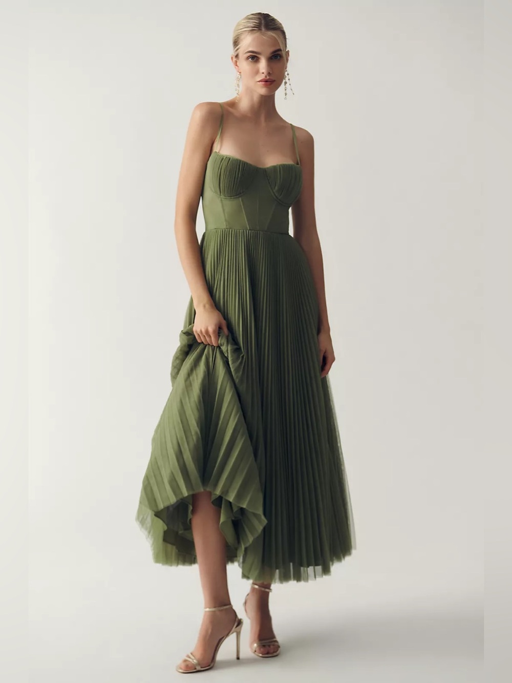 New Anthropologie Hutch Amara Corset Pleated Tulle Fit & Flare Midi Dress Size 8 - Picture 2 of 7